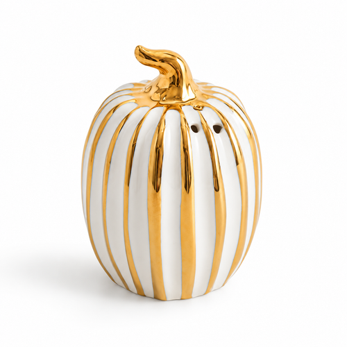 White Ceramic Pepper Shaker with Gold Trim