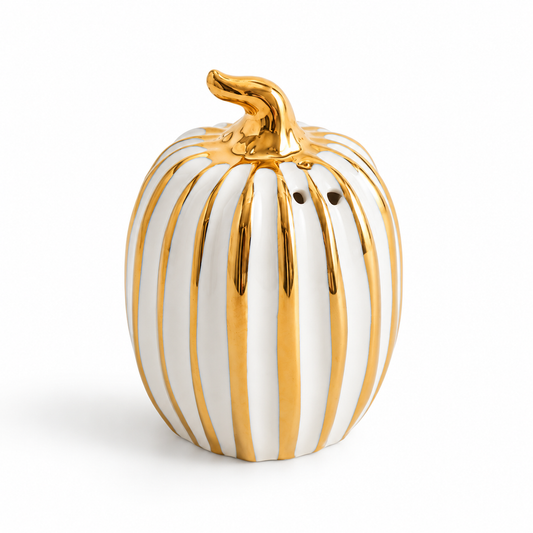 White Ceramic Pepper Shaker with Gold Trim