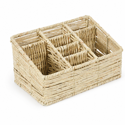 Beige Natural Rattan Multi-Compartment Storage Basket