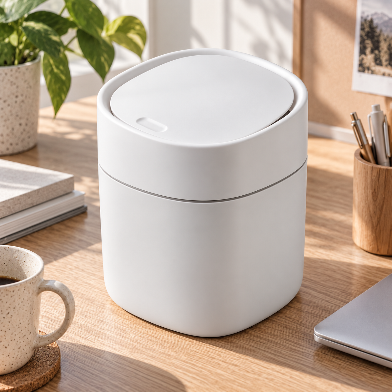 White Nordic Mini Desktop Trash Can