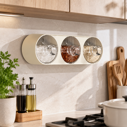 Cream White Wall-Mounted Seasoning Box Set