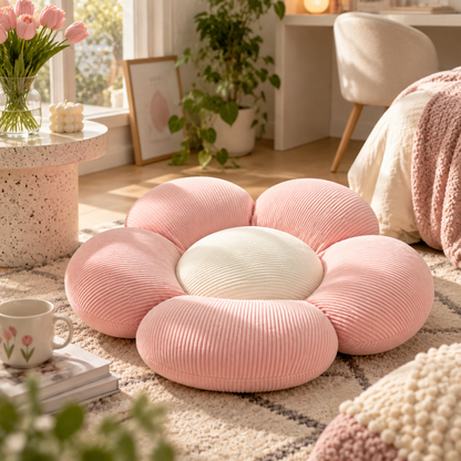 Pink Flower Cushion with White Center