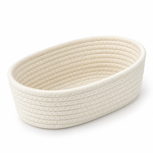 Beige Cotton Rope Woven Oval Storage Basket